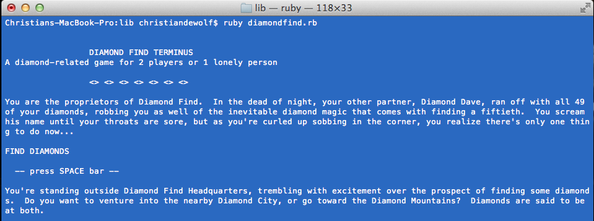 Diamond Find running in a Mac terminal window.